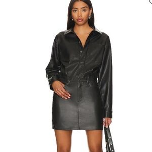 NWT Pistola Nina Mini Dress Faux Leather Slate Black Long Sleeve Size: S